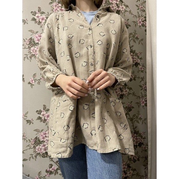 Gudrun Sjoden Boho Women’s Floral Linen Blouse Top Buttons Shirt Size M Over - Picture 3 of 10